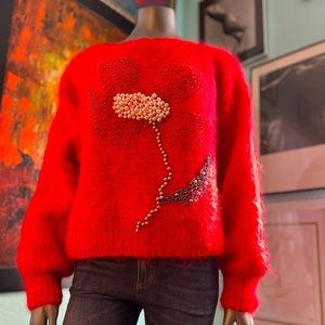 CHARLES HILL-ROTH The twenty-four collection.Stunning red fuzzy sweater. Size L.